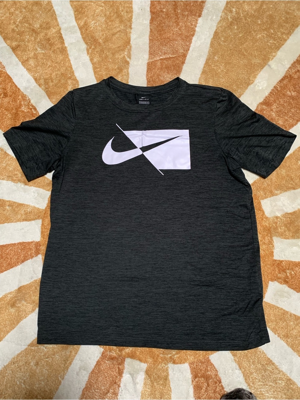 Nike Black Short Sleeve Tee with White Swoosh Rectangle Graphic